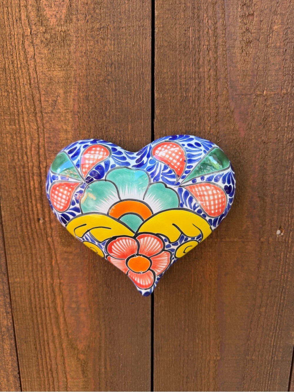 Hand-Painted Talavera Heart Wall Art - Multicolor Talavera-Style Ceramic